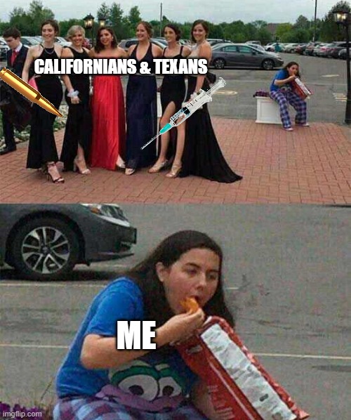 Girl eating chips | CALIFORNIANS & TEXANS ME | image tagged in girl eating chips | made w/ Imgflip meme maker