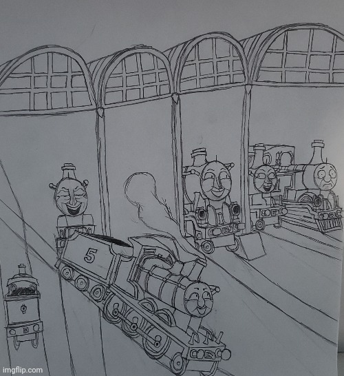 Thomas' Nightmare (Dialogue in comments) | image tagged in thomas the tank engine,drawing | made w/ Imgflip meme maker