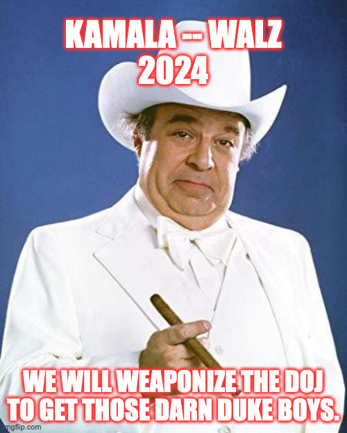 Gov Walz | KAMALA -- WALZ
2024; WE WILL WEAPONIZE THE DOJ TO GET THOSE DARN DUKE BOYS. | image tagged in gov walz | made w/ Imgflip meme maker