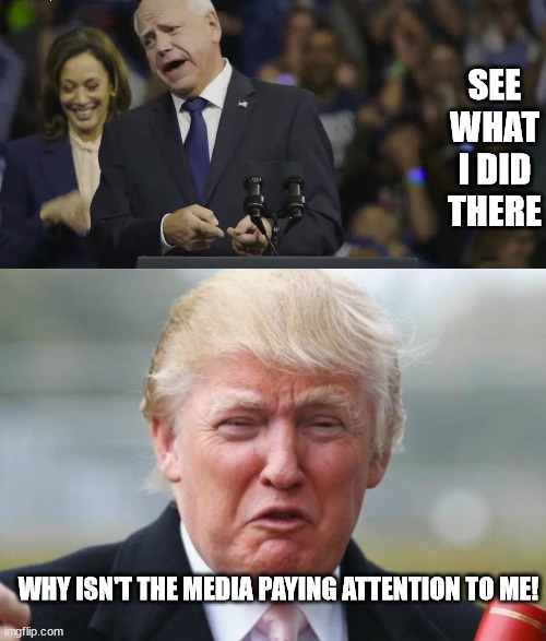 Took the spotlight | SEE WHAT I DID THERE; WHY ISN'T THE MEDIA PAYING ATTENTION TO ME! | image tagged in see what i did there,trump crybaby | made w/ Imgflip meme maker