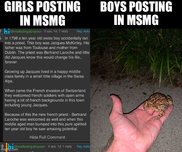 GIRLS POSTING
IN MSMG; BOYS POSTING
IN MSMG | made w/ Imgflip meme maker