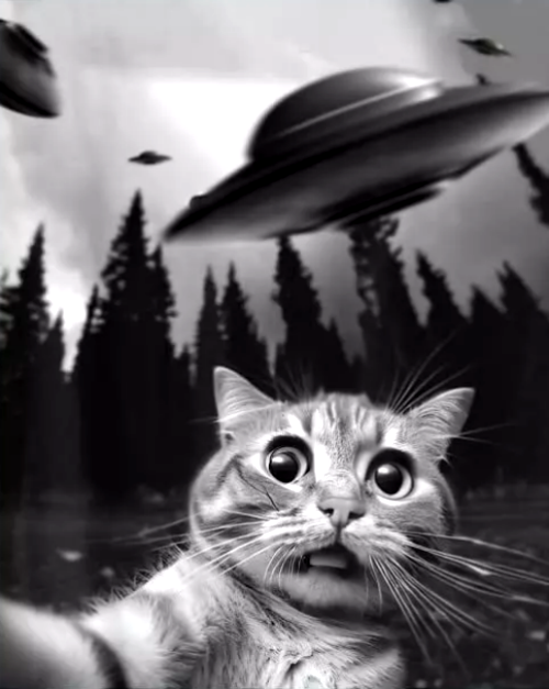 High Quality UFO Cat Selfie Blank Meme Template