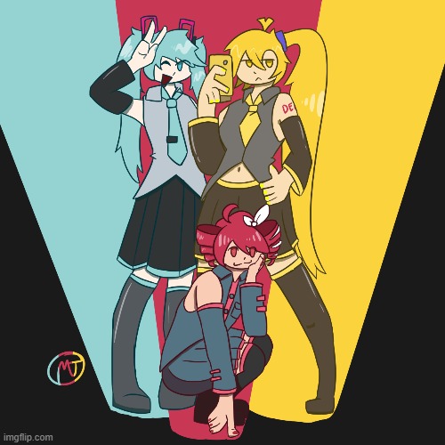 and now have Miku, Teto, and The Yellow one from Triple Baka (Neru. I know who she is.) | made w/ Imgflip meme maker