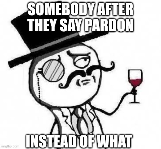 Ye spread the Ye | SOMEBODY AFTER THEY SAY PARDON; INSTEAD OF WHAT | image tagged in fancy meme | made w/ Imgflip meme maker