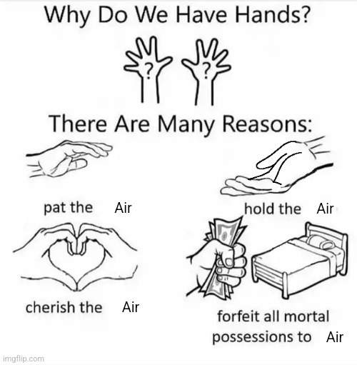 A I R . | Air; Air; Air; Air | image tagged in why do we have hands all blank | made w/ Imgflip meme maker