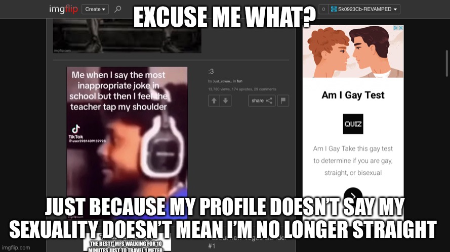 EXCUSE ME WHAT? JUST BECAUSE MY PROFILE DOESN’T SAY MY SEXUALITY DOESN’T MEAN I’M NO LONGER STRAIGHT | made w/ Imgflip meme maker