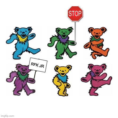 Not groovy, man! | RFK JR | image tagged in grateful dead dancing bears,rfk jr,election,bears | made w/ Imgflip meme maker