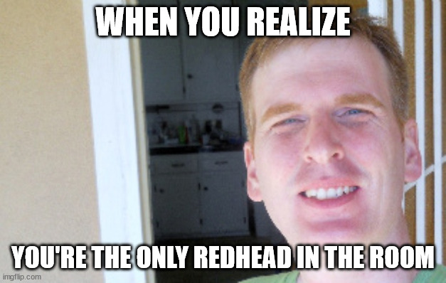 Red Head Men | WHEN YOU REALIZE; YOU'RE THE ONLY REDHEAD IN THE ROOM | image tagged in red hair guy,gingers,ginger,red hair meme,redhead,funny | made w/ Imgflip meme maker