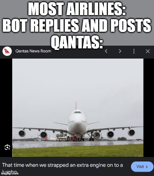 MOST AIRLINES: BOT REPLIES AND POSTS
QANTAS: | made w/ Imgflip meme maker