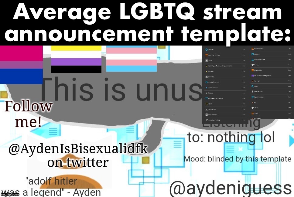 Stream slander #3 (credit to ayden for the fake temp ofc) | Average LGBTQ stream announcement template: | made w/ Imgflip meme maker