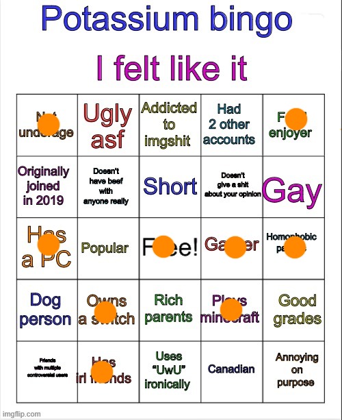 Potassium bingo v3 | image tagged in potassium bingo v3 | made w/ Imgflip meme maker