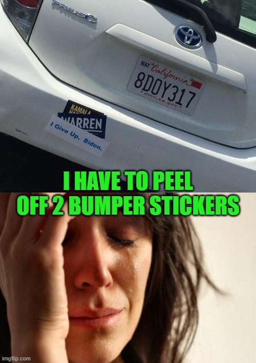 First World Problems | I HAVE TO PEEL OFF 2 BUMPER STICKERS | image tagged in memes,first world problems | made w/ Imgflip meme maker