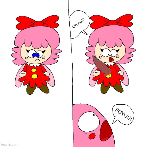 Ribbon got stabbed with a knife and Kirby is shocked | image tagged in kirby,gore,knife,blood,parody,funny | made w/ Imgflip meme maker