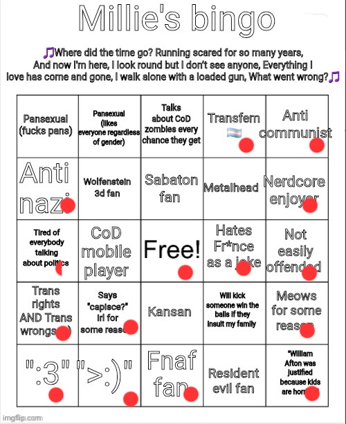 Uhhh yeah. Fuck the fr*nch | image tagged in millie's bingo | made w/ Imgflip meme maker