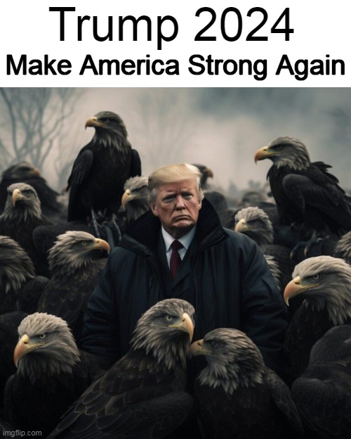 MASA | Trump 2024; Make America Strong Again | image tagged in politics,donald trump,donald trump approves,election 2024,eagles,peace through strength | made w/ Imgflip meme maker