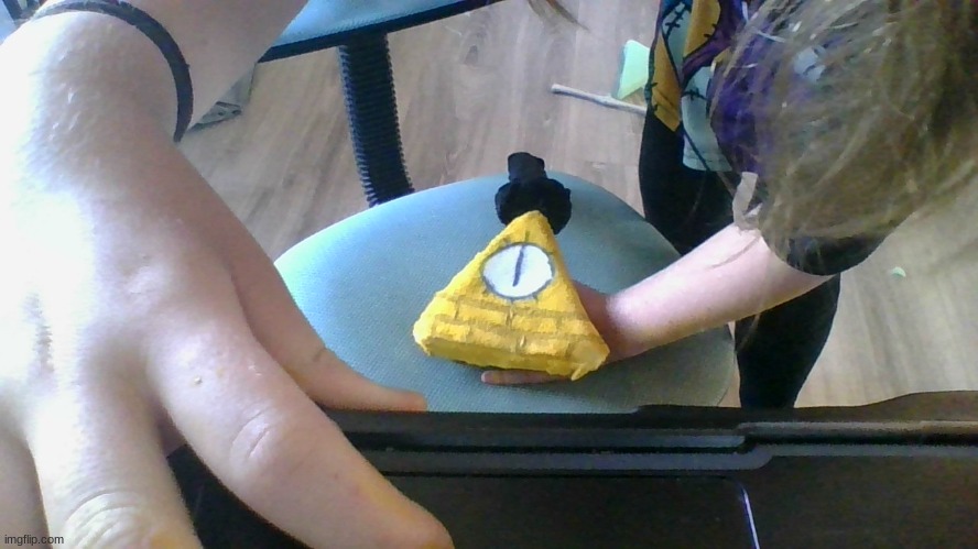 LOOK AT HIM (Yes, I'm aware he has no bowtie and no limbs. he's not finished) | image tagged in bill cipher,bill plush,homemade | made w/ Imgflip meme maker