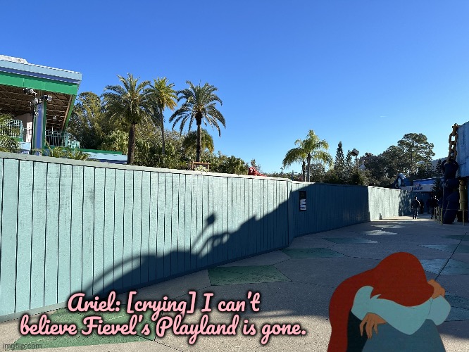 Ariel Feels Sad About the Loss of Fievel's Playland | Ariel: [crying] I can’t believe Fievel’s Playland is gone. | image tagged in ariel,crying girl,disney,the little mermaid,orlando,universal studios | made w/ Imgflip meme maker