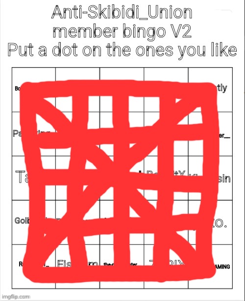 I updated my list | image tagged in anti-skibidi_union member bingo v2 | made w/ Imgflip meme maker