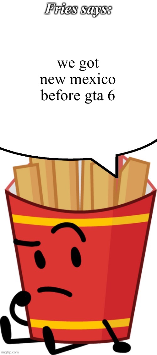 Fries says | we got new mexico before gta 6 | image tagged in fries says | made w/ Imgflip meme maker