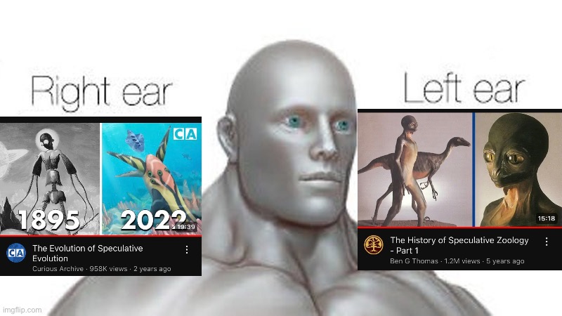 right ear left ear | image tagged in right ear left ear,memes,shitpost,speculative evolution,funny memes,youtube | made w/ Imgflip meme maker