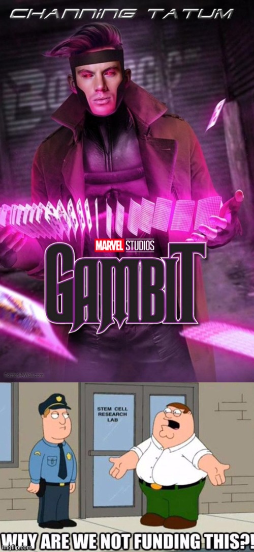 Whoooimboutamakeanameformyselfyea | image tagged in peter griffin why are we not funding this,gambit,x-men,deadpool and wolverine,lfg,mcu | made w/ Imgflip meme maker