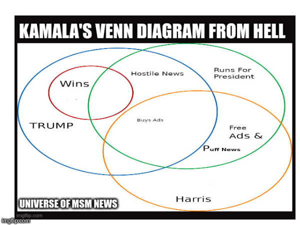 Harris has fatuously said "I LOVE VENN DIAGRAMS ...you know, the three circles? | image tagged in venn diagram | made w/ Imgflip meme maker