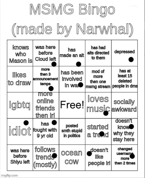 msmg bingo | image tagged in msmg bingo | made w/ Imgflip meme maker