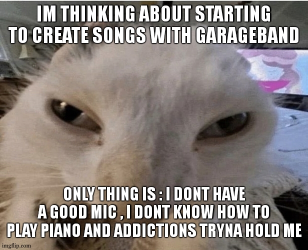 i wish i had a real studio mic | IM THINKING ABOUT STARTING TO CREATE SONGS WITH GARAGEBAND; ONLY THING IS : I DONT HAVE A GOOD MIC , I DONT KNOW HOW TO PLAY PIANO AND ADDICTIONS TRYNA HOLD ME | image tagged in g | made w/ Imgflip meme maker