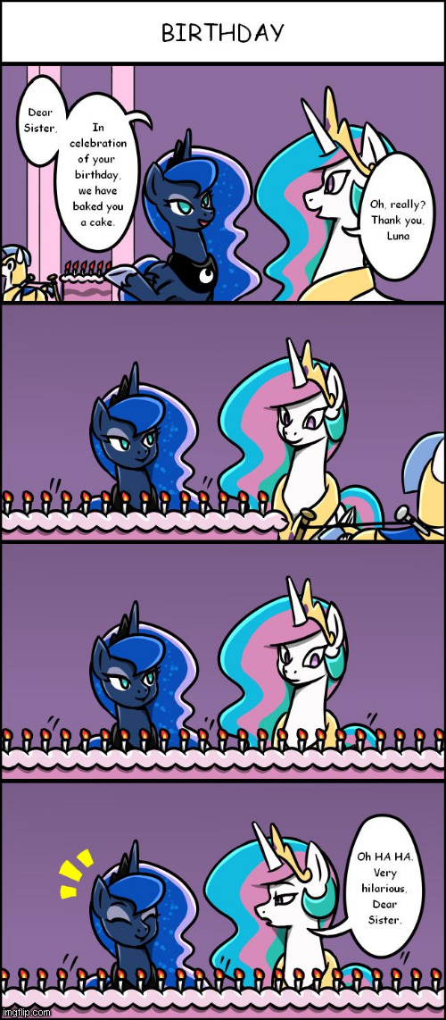 Celestia's Birthday Cake - MLP | image tagged in mlp,my little pony,princess luna,princess celestia,birthday | made w/ Imgflip meme maker