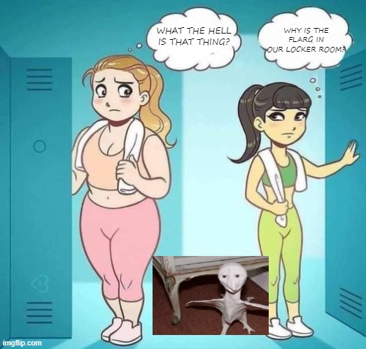 I Wish I Had Her Body | WHY IS THE FLARG IN OUR LOCKER ROOM? WHAT THE HELL IS THAT THING? | image tagged in i wish i had her body | made w/ Imgflip meme maker