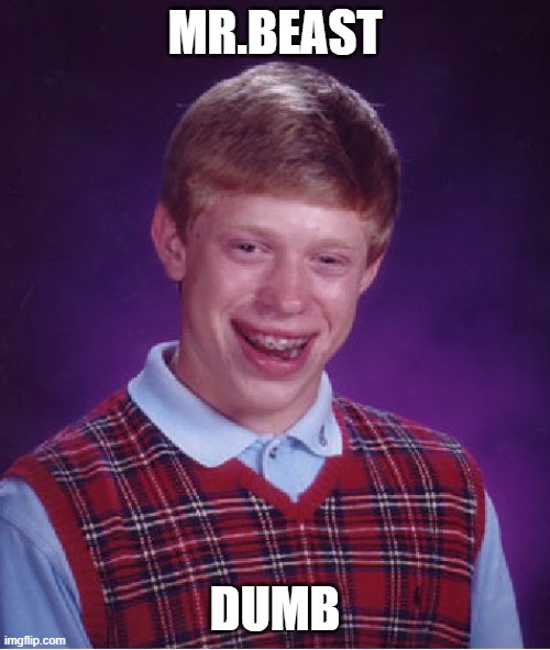 Bad Luck Brian | MR.BEAST; DUMB | image tagged in memes,bad luck brian | made w/ Imgflip meme maker