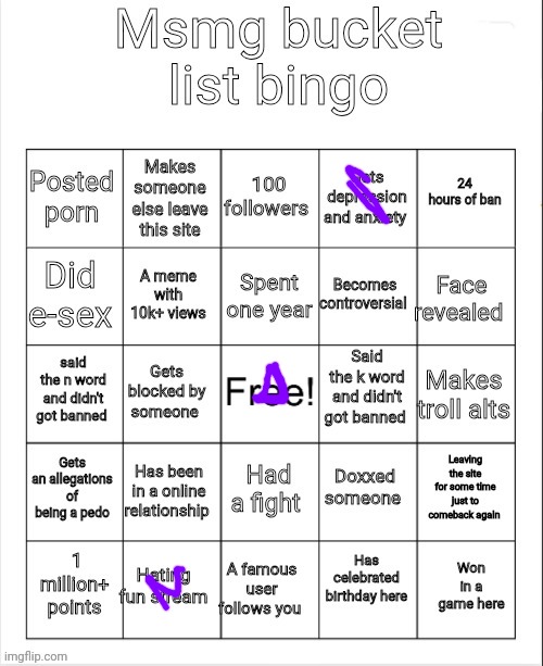 Msmg bucket list bingo | image tagged in msmg bucket list bingo | made w/ Imgflip meme maker