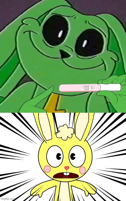 cuddles pregnant test! | image tagged in hoppy hopscotch's pregnancy test,happy tree friends,smiling critters,pregnancy test | made w/ Imgflip meme maker