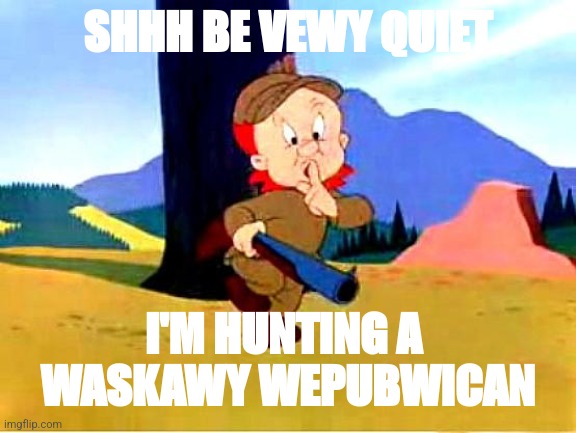 Elmer Fudd | SHHH BE VEWY QUIET; I'M HUNTING A 
WASKAWY WEPUBWICAN | image tagged in elmer fudd | made w/ Imgflip meme maker