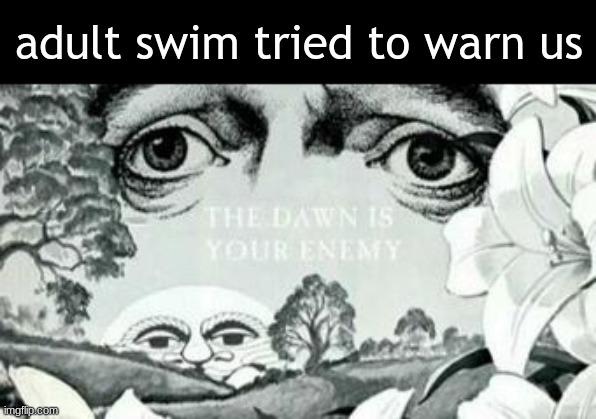 The Dawn is your enemy | adult swim tried to warn us | image tagged in the dawn is your enemy | made w/ Imgflip meme maker