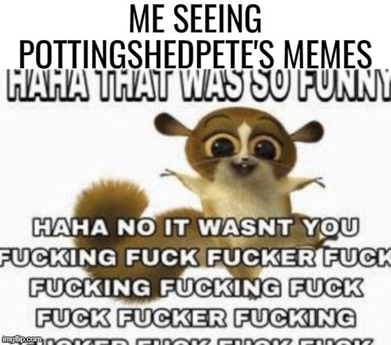 this idiot ruined the dark humour stream | ME SEEING POTTINGSHEDPETE'S MEMES | image tagged in haha that was so funny | made w/ Imgflip meme maker