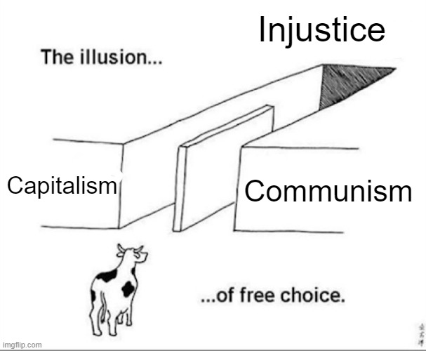 Illusion of free choice | Injustice; Capitalism; Communism | image tagged in illusion of free choice | made w/ Imgflip meme maker