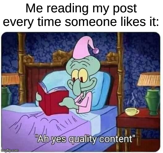 fr | Me reading my post every time someone likes it: | image tagged in squidwars quality content,memes,funny,relatable | made w/ Imgflip meme maker