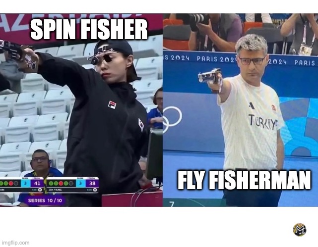 spin fishing vs fly fishing | SPIN FISHER; FLY FISHERMAN | image tagged in fishing | made w/ Imgflip meme maker