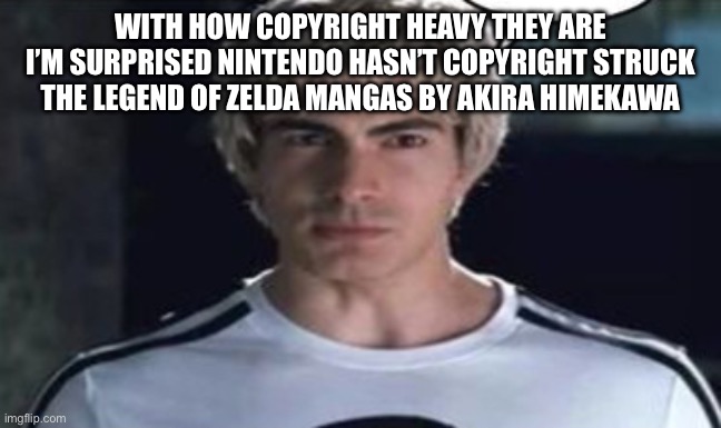 Maybe they partnered with them or sum idk | WITH HOW COPYRIGHT HEAVY THEY ARE I’M SURPRISED NINTENDO HASN’T COPYRIGHT STRUCK THE LEGEND OF ZELDA MANGAS BY AKIRA HIMEKAWA | image tagged in todd speech bubble | made w/ Imgflip meme maker