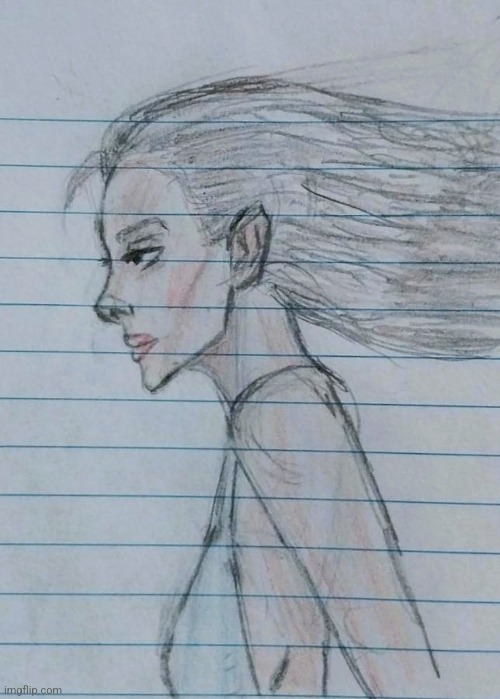 "It's very windy" | image tagged in drawings,girl,windy,colored pencils,sketch | made w/ Imgflip meme maker