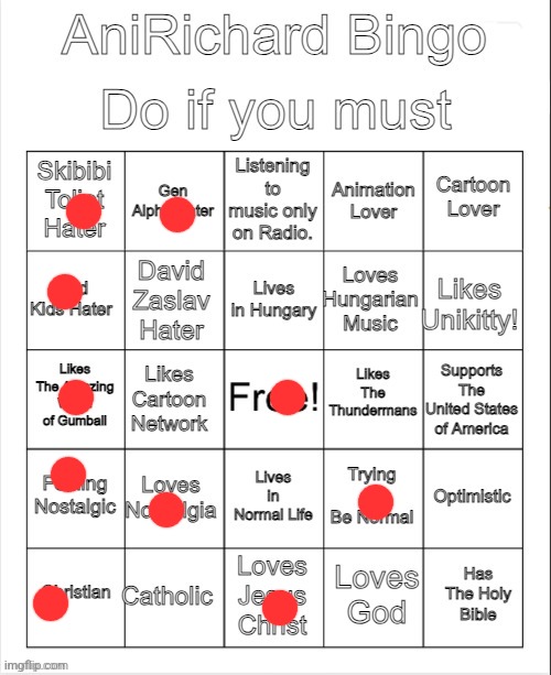 AniRichard Bingo | image tagged in anirichard bingo | made w/ Imgflip meme maker