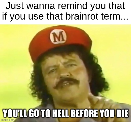 You Go To Hell Before You Die | Just wanna remind you that if you use that brainrot term... YOU'LL GO TO HELL BEFORE YOU DIE | image tagged in you go to hell before you die | made w/ Imgflip meme maker