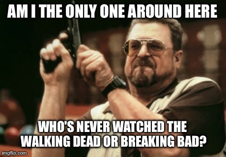 Am I The Only One Around Here Meme | AM I THE ONLY ONE AROUND HERE WHO'S NEVER WATCHED THE WALKING DEAD OR BREAKING BAD? | image tagged in memes,am i the only one around here,AdviceAnimals | made w/ Imgflip meme maker