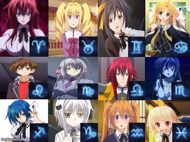 Highschool DxD Character Zodiac Signs | image tagged in highschool dxd,anime memes,astrology,zodiac signs | made w/ Imgflip meme maker