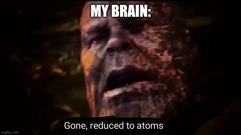 Thanos gone, reduced to atoms | MY BRAIN: | image tagged in thanos gone reduced to atoms | made w/ Imgflip meme maker