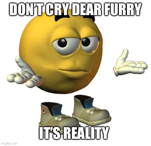 Yellow Emoji Face | DON’T CRY DEAR FURRY IT’S REALITY | image tagged in yellow emoji face | made w/ Imgflip meme maker