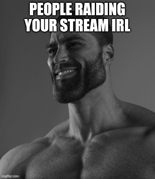 Giga Chad | PEOPLE RAIDING YOUR STREAM IRL | image tagged in giga chad | made w/ Imgflip meme maker