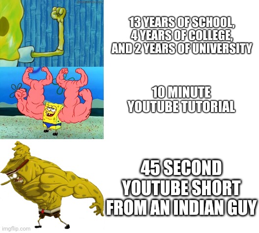 Fr | 45 SECOND YOUTUBE SHORT FROM AN INDIAN GUY | image tagged in blank white template | made w/ Imgflip meme maker