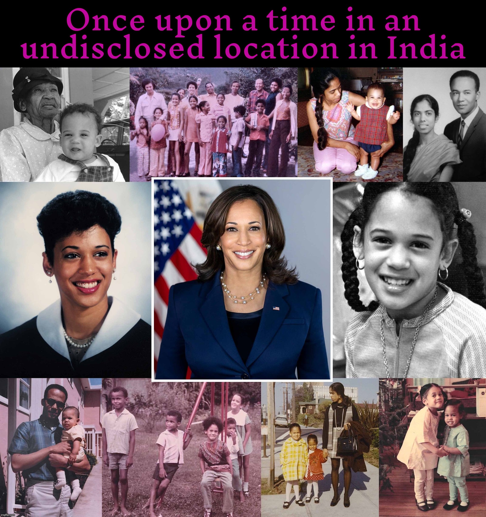 Kamala with her 'White Irish' family in Jamaica | Once upon a time in an undisclosed location in India | image tagged in kamala spoke in magat heads today,kamala harris,kamala harris in jamaica,trump lies,racist magats,read a book | made w/ Imgflip meme maker